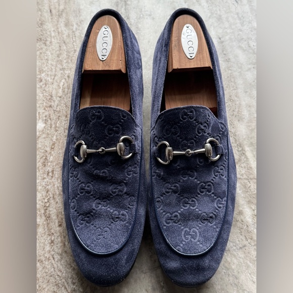 GUCCI GG Horsebit Suede Loafers Blue US $1050 Jordaan